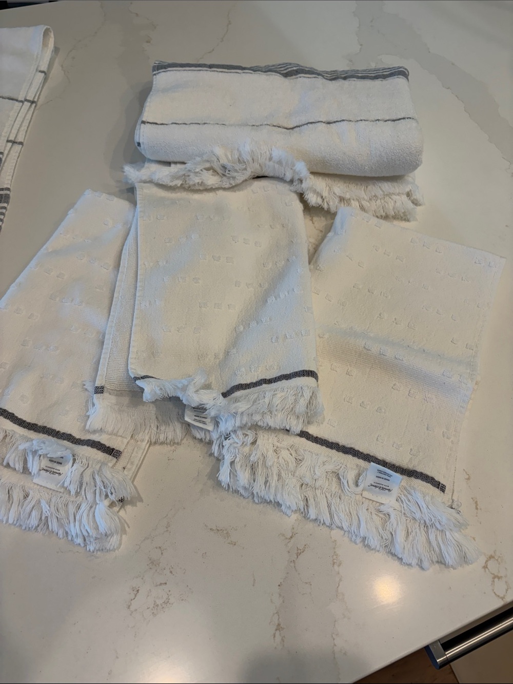 Hearth & Hand Creme and dark Gray Cotton Bath and hand Towels., like new - Picture 6 of 12